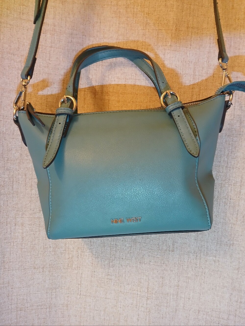 Nine West Teal Crossbody Satchel with Gold Accents Vintage Y2K